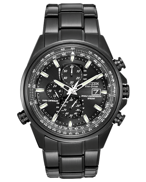 World Chronograph A T Black Dial Stainless Steel Bracelet AT8025 51E CITIZEN